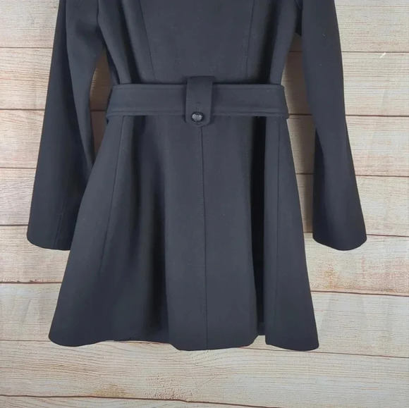 Laundry By Sheli Segal Size 2 Woolen Blend Jacket Black Double Breasted Belted - Picture 13 of 14